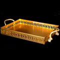 Jute Handle Metal Rectangle Tray