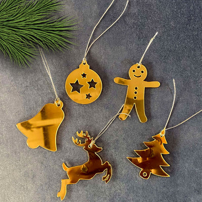 Golden Christmas Ornaments - Set of 5