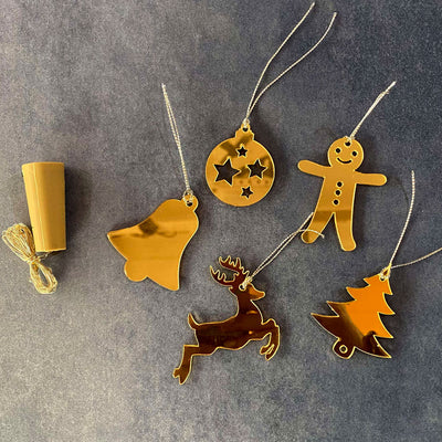 Golden Christmas Ornaments - Set of 5