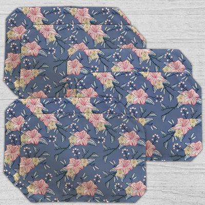 Placemats, Coaster and Trivet Set - Grey Floral Pattern