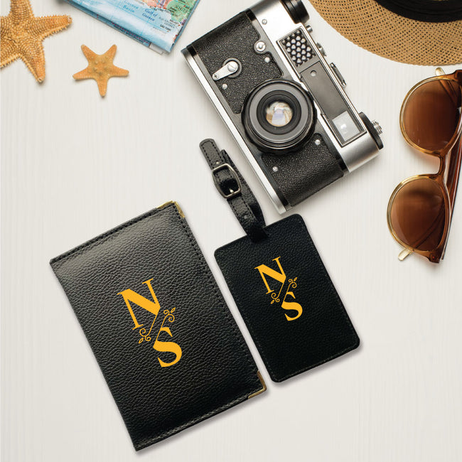 Passport Cover Luggage Tag Initial Gift Set