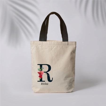 TBF Personalized Initial Canvas Tote Bag - Heavy Duty 15x16 Inch Reusable Gift Bag For Women, Natural Beige