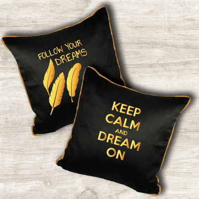 Follow Your Dreams Black Cushion Cover- Gold Print