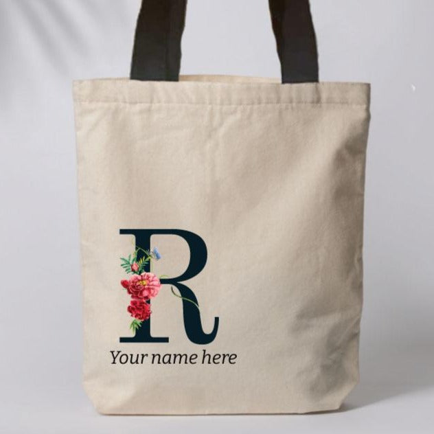 Initial Name Canvas Tote Bag