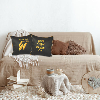 Follow Your Dreams Black Cushion Cover- Gold Print