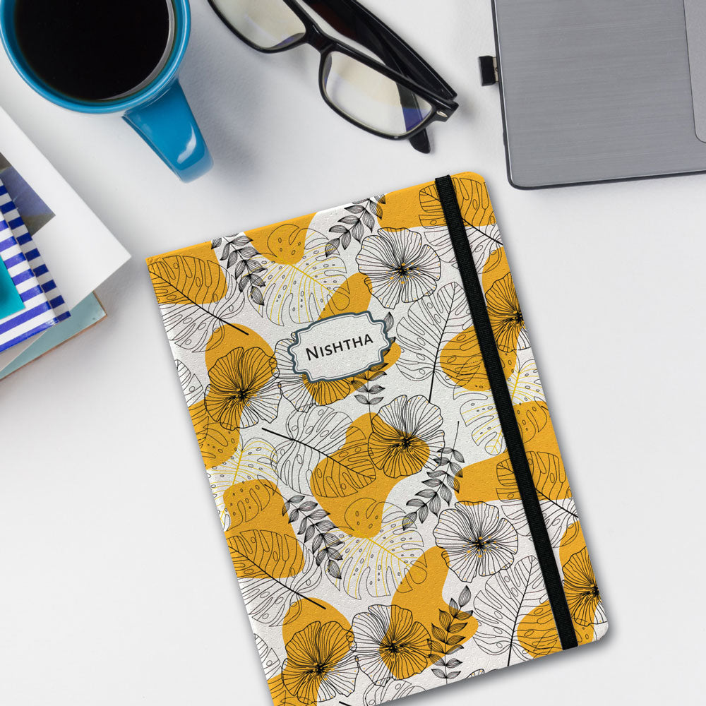 Flowers Leaves Pattern Fluct Diary - Personalized Floral Journal ...