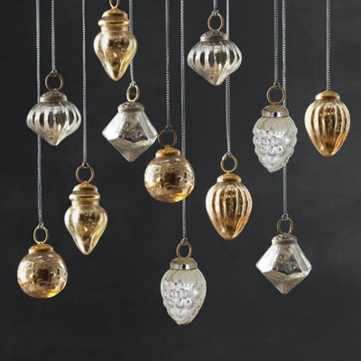 Mercury Glass Assorted Christmas Tree Ornaments - Set of 6