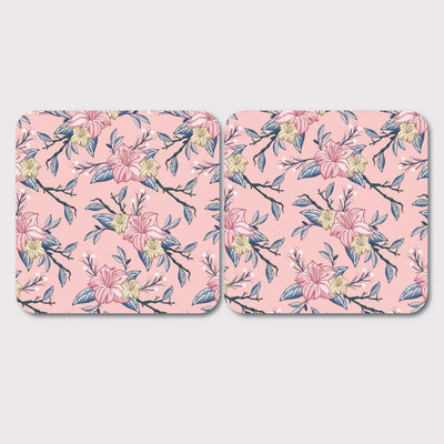 Placemats, Coaster and Trivet Set - Peach Floral Pattern