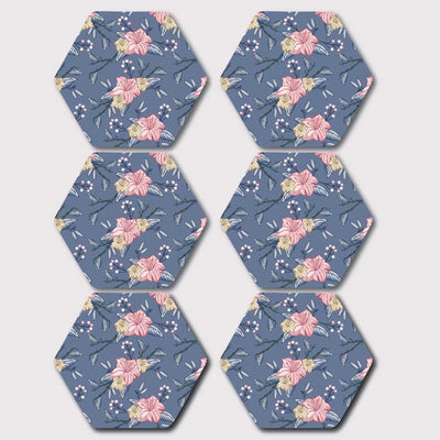 Placemats, Coaster and Trivet Set - Grey Floral Pattern