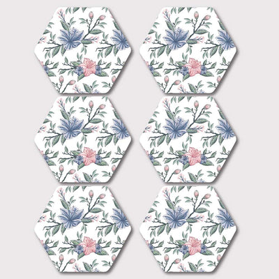 Placemats, Coaster and Trivet Set - White Floral Pattern