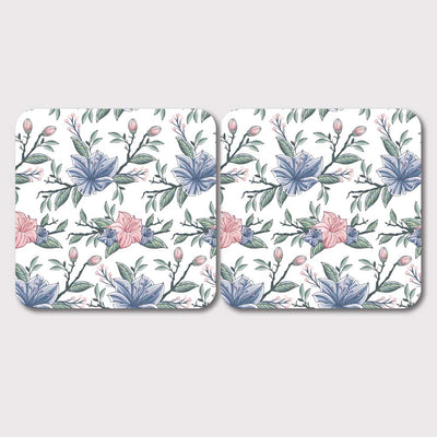 Placemats, Coaster and Trivet Set - White Floral Pattern