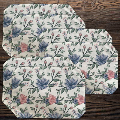 Placemats, Coaster and Trivet Set - White Floral Pattern