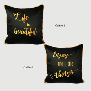 Life is Beautiful Black Cushion Cover- Gold Print