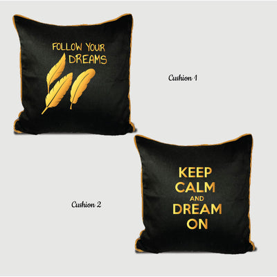 Follow Your Dreams Black Cushion Cover- Gold Print