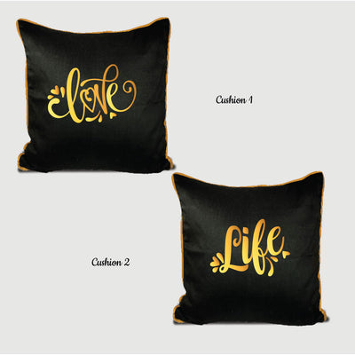 Love Life Black Cushion Cover - Gold Print